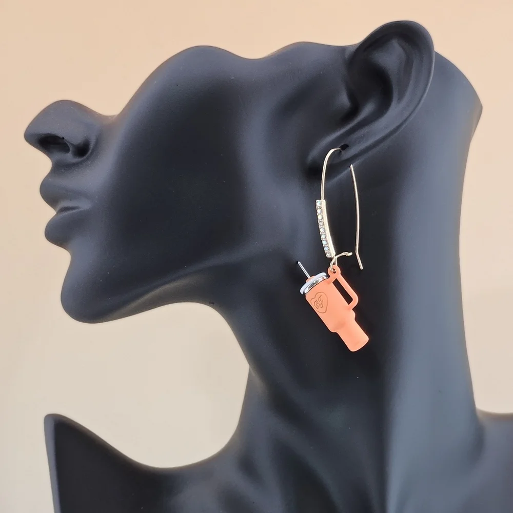 Betsey Johnson Orange Tumblers Fall Water Cup Earrings Rhinestones Autumn Gift - Picture 5 of 8